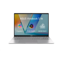 ASUS NTB Vivobook S16 (S3607QA-OLED064W), X X1 26 100, 16" 1920x1200, 32GB, 1TB SSD, Adreno, W11 Home, Cool Silver