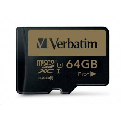 VERBATIM MicroSDXC karta 64GB PRO+ Class 10, UHS 1 (R:90/W:80 MB/s)