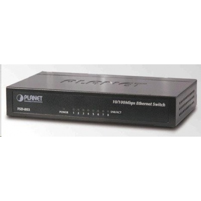 Planet FSD-803 Switch, 8x10/100Base-TX, 10", kov, desktop, fanless