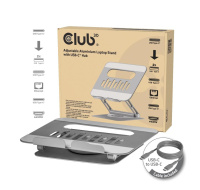 Club3D Nastavitelný hliníkový stojan pro notebook s USB-C hubem na 2xUSB, 1xHDMI, 2xUSB-C, 1xRJ45, 360°, 100W, 4K60Hz