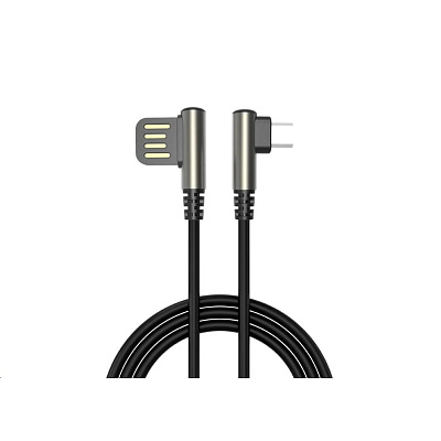 WG - Datový kabel Micro USB na USB-A, 1 metr, 90 stupňů zahnutý, černá