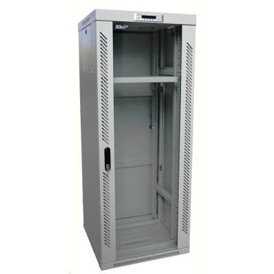 LEXI-Net 19" stojanový rozvaděč 22U 600x600 rozebiratelný, ventilační jednotka, termostat, kolečka, 600kg, sklo, šedý