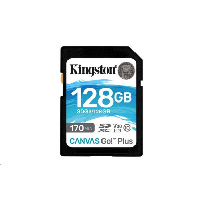 Kingston SDXC karta 128GB Canvas Go! Plus, R:170/W:90MB/s, Class 10, UHS-I, U3, V30