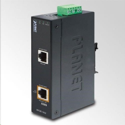 Planet IPOE-162 napájení po ethernetu IEEE802.3at, 30W, Gigabit, DIN, IP30, -40 až 75 C