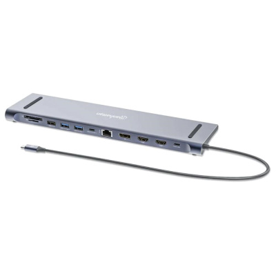MANHATTAN Dokovací stanice USB-C 12v1, 2xHDMI, DP, USB-C PD 100W, USB-C 3.0, 3xUSB-A 3.0, SD/microSD, RJ45, 3.5mm Jack