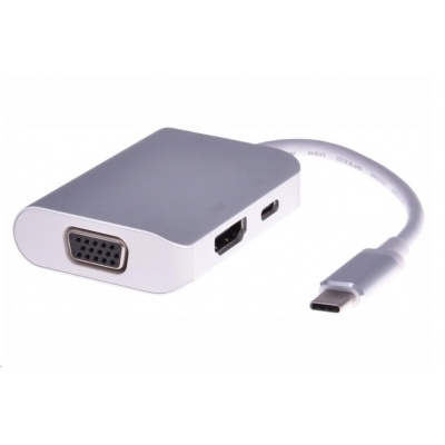 PREMIUMCORD Převodník USB3.1 typ C na HDMI + VGA + PD charge, Aluminium pouzdro