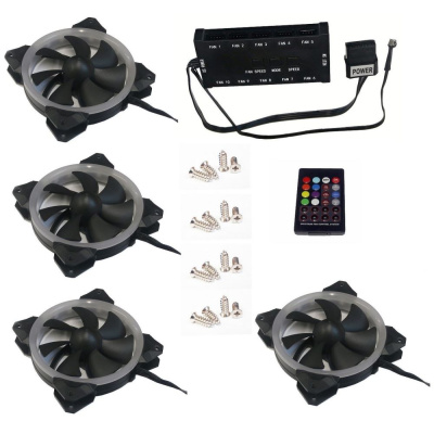 EUROCASE ventilátor RGB 120mm (Turbine blade, FullControl Led), set 4ks + controller