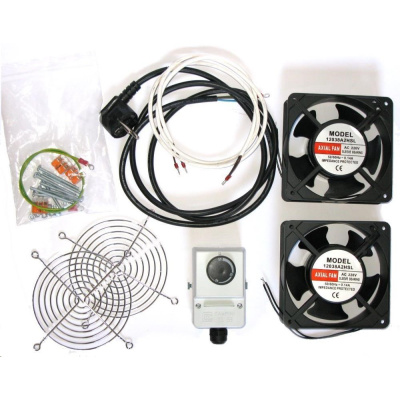 19" ventilace pro nástěnné rozvaděče XtendLan, termostat, 2 ventilátory, napájecí kabel, spojovací materiál