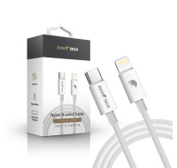 RhinoTech kabel s nylonovým opletem USB-A na Lightning 2,4A 1M bílá