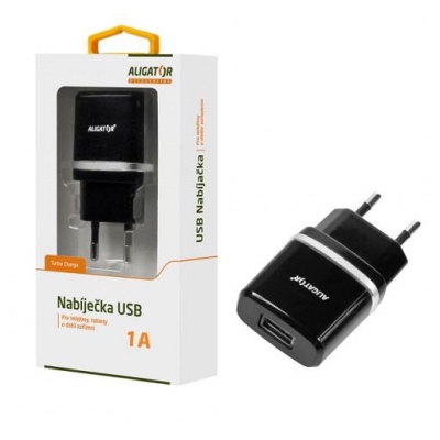 Aligator síťová nabíječka Turbo charge, USB výstup 1A, černá