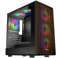 EVOLVEO Panthera, skříň mATX, 6x ARGB ventilátor 120mm, dřevěný přední panel + skleněná bočnice