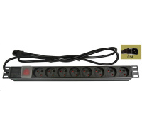 BAZAR - 19" rozvodný panel LEXI-Net 8x230V, ČSN, vypínač, indikátor napětí, kabel 1,8m, 1U, přívodní kabel pro UPS-obal