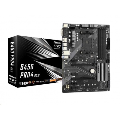 ASRock MB Sc AM4 B450 PRO4 R2.0, AMD B450, 4xDDR4, 1xDP, 1xHDMI, VGA