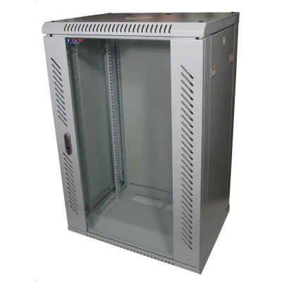 LEXI-Net 19" nástěnný rozvaděč 18U 600x450, nosnost 60 kg, skleněné dveře, rozložený, šedý